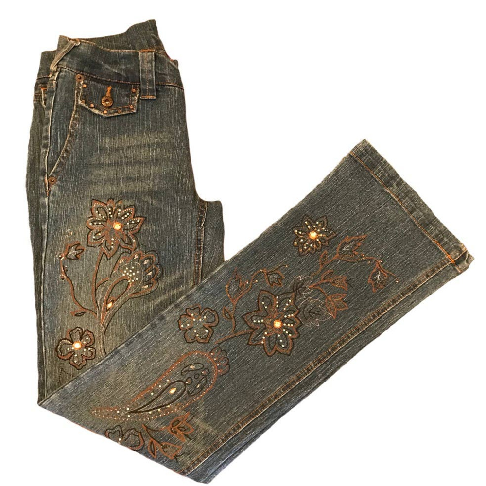 Destiny Floral Embellished Jeans G5386 Size 3/4